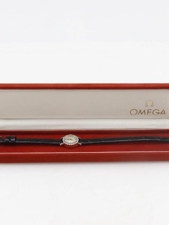 OMEGA antique Watches cal.481 whiteDial PtPlatinum/diamond/Embossed Leathe...
